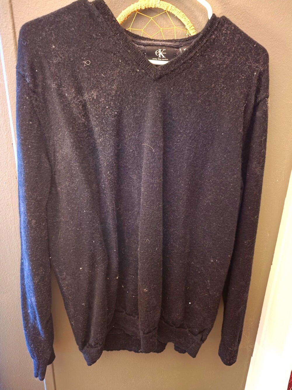 Calvin Klein Men's Black Solid Merino Wool Knit V-Neck Pullover Sweater XL